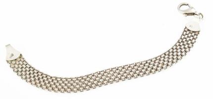 Ezüst(Ag) széles áttört fonott karkötő, jelzett, h: 17,5 cm, nettó: 10,7 g