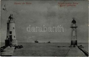 1910 Sulina, Farurile portului / lighthouses, steamship (EB)