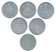 Orosz Birodalom 1890-1909. 20k Ag (6xklf) T:VF,F Russian Empire 1890-1909. 20 Kopecks Ag (6xdiff) C:VF,F Krause Y#22a.1