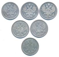 Orosz Birodalom 1890-1909. 20k Ag (6xklf) T:VF,F
Russian Empire 1890-1909. 20 Kopecks Ag (6xdiff) C...