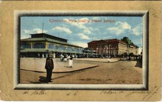 1912 Craiova, Piata Noua si Palatul Justitiei / square, Palace of Justice, market (EB)