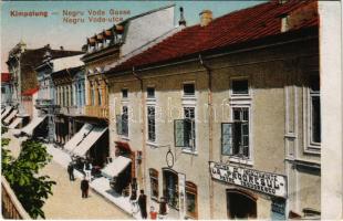 Campulung Muscel, Hosszúmező, Kimpolung, Cimpolung (Arges); Negru Voda utca, cipész üzlet. Vasúti levelezőlapárusítás 6460. / Atelier de incaltaminte La Progresul Petre Teodorescu / Gasse / street, shoemaker shop