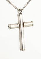 Ezüst(Ag) fonott kígyó nyaklánc, h: 50 cm, kereszt medállal, jelzett, h: 50 cm, 5×3,2 cm, nettó: 12,7 g