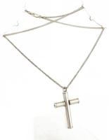 Ezüst(Ag) fonott kígyó nyaklánc, h: 50 cm, kereszt medállal, jelzett, h: 50 cm, 5×3,2 cm, nettó: 12,...