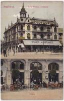 1912 Nagyvárad, Oradea; Emke kávéház a terasszal, pincérek és vendégek, Adriai biztosító társulat. Sipos József kiadása / café, terrace with guests and waiters, insurance company (kis szakadás / small tear)