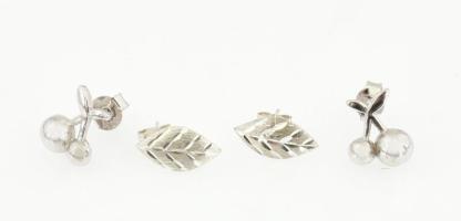 Ezüst(Ag) 2 pár fülbevaló, levél és cseresznye, jelzett, nettó: 1,6 g