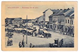 1911 Kolozsvár, Cluj; Széchenyi tér és piac. Ujhelyi és Boros kiadása / square, market (EB)