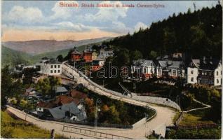 Sinaia, Strada Bratianu si scola Carmen-Sylva / street view, school