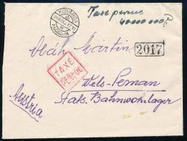 1946 (15. díjszabás) Külföldre küldött levél 40.000.000P készpénzes bérmentesítéssel