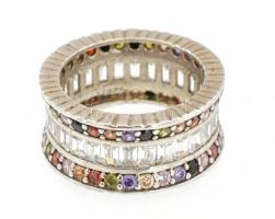 Ezüst(Ag) gyűrű színes kövekkel, jelzett, méret: 50, bruttó: 6,4 g