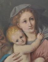 Jelzés nélkül, XX. sz. első fele: Mária kisdeddel. Nagy méretű nyomat, belefestve, vászon. Kissé sér...