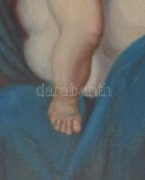 Jelzés nélkül, XX. sz. első fele: Mária kisdeddel. Nagy méretű nyomat, belefestve, vászon. Kissé sér...