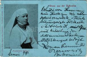 1898 (Vorläufer) Rumänische Bäuerin aus Bukowina / Romanian folklore from Bukovina. Leon König Nr. 97 (Rb)