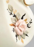 Porcelán gyertyatartó virág plasztikákkal, jelzett, hibátlan, m: 15 cm