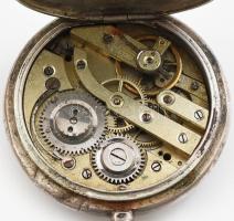 Kisméretű, antik Remontoir zsebóra, duplafedeles, díszes ezüstözött tokkal, jelzett, 10 köves szerke...