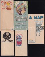 5 db különféle számolócédula: Kovald, Dr. Oetker, A Nap, Lion Pasta, Masol