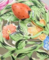 Herendi virág mintás áttört porcelán bonbonier, kézzel festett, jelzett, fedelén kis ütődésnyom és h...