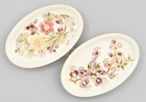 2 darab virágmintás Zsolnay gyűrűtartó tálka, jelzett, hibátlan, h: 11,5 cm