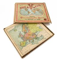 cca 1910 Über Land und Meer társasjáték, sérült dobozban, 33x30 cm