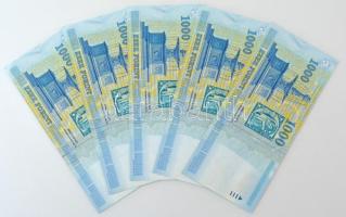 2000. 1000Ft "Millennium" (5x) 4db sorszámkövető és 1db egyugrású sorszámmal "DD 1725...