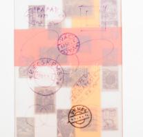 Gulyás Dénes (1927-2003): Szitanyomat terv (mail art?). Kollázs, vegyes technika, papír, jelzett, pa...