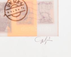 Gulyás Dénes (1927-2003): Szitanyomat terv (mail art?). Kollázs, vegyes technika, papír, jelzett, pa...
