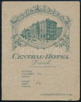 cca 1900-1910 Central-Hotel Zürich mini reklámprospektus, kihajtható térképpel, hirdetésekkel, kihajtva: 23x15,5 cm