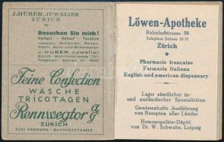 cca 1900-1910 Central-Hotel Zürich mini reklámprospektus, kihajtható térképpel, hirdetésekkel, kihaj...