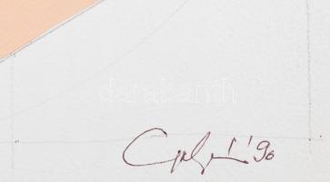 Gulyás Dénes (1927-2003): Rétegek, 1990. Kollázs, papír, jelzett, 33×63 cm