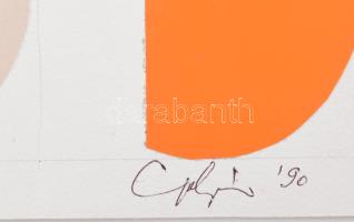 Gulyás Dénes (1927-2003): Metszet, 1990. Kollázs, papír, jelzett, 33×63 cm