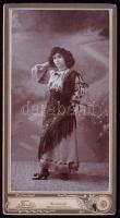 cca 1910 Fiatal hölgy, keményhátú fotó, Fanto fényképész, Kecskemét, 21x11 cm