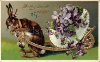 Easter, rabbit, egg, cart, Emb. litho (small tear)