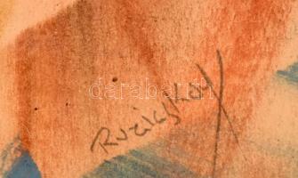 Ruzicskay György (1896-1993): Formák. Vegyes technika, papír, jelzett, 19,5x9,5 cm. Dekoratív, üvege...