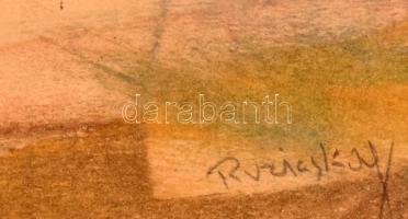 Ruzicskay György (1896-1993): Színek. Vegyes technika, papír, jelzett, 9,5x19,5 cm. Dekoratív, üvege...