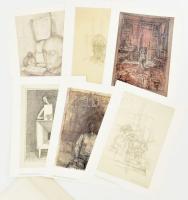 Alberto Giacometti (1901-1966) 6 db grafikájának reprodukciója. Színes nyomat, papír. Jó állapotban,...
