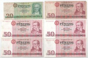 NDK 1971. 50M (5x) + 1975. 20M T:F,VG GDR 1971. 50 Mark (5x) + 1975. 20 Mark C:F,VG