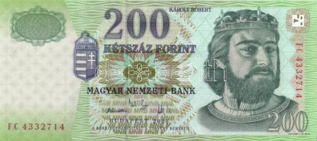 2006. 200Ft "FC" (3x) egymásutáni, illetve kis ugrású sorszámokkal T:I