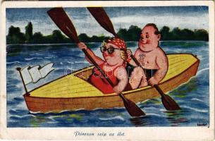 1948 Balaton, Párosan szép az élet. Humoros karikatúra s: Sándor (fa)