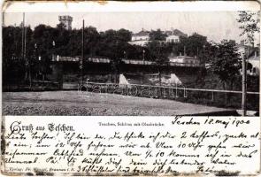 1900 Cieszyn, Teschen; Schloss mit Olsabrücke / castle, Olza river bridge (EB)