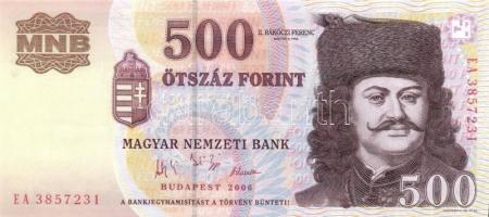 2006. 500Ft "EA" (2x) kisugrású sorszámokkal, mindkét portrényomat alul nyomdahibával T:I