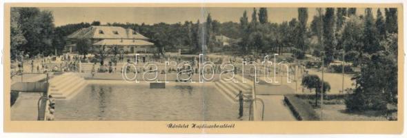 1955 Hajdúszoboszló, gyógyfürdő, strand. Képzőművészeti Alap - 2-részes kinyitható panorámalap (EK)