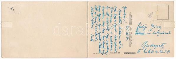 1955 Hajdúszoboszló, gyógyfürdő, strand. Képzőművészeti Alap - 2-részes kinyitható panorámalap (EK)