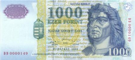 1999. 1000Ft "3x) "DD" egymásutáni, ill. kevés ugrású sorszámokkal (nagyon alacsonyak!) T:I