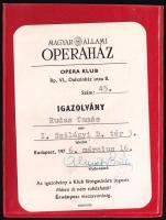 1976 A Magyar Állami Operaház, Operaklub névre szóló igazolványa