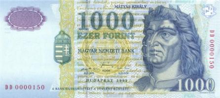 1999. 1000Ft "3x) "DD" egymásutáni, ill. kevés ugrású sorszámokkal (nagyon alacsonyak...