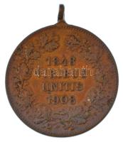 1908. "Ferenc József / VIRIBUS UNITIS 1848-1908" bronz emlékérem füllel (28mm) T:XF patina