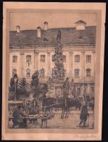 Kron Jenő (1882-1974): Városi jelenet. Litográfia, papír, jelzett 21,5x16 cm