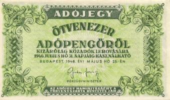 1946. 10.000BP T:I + 100.000.000MP T:I + 50.000AP fehér papíron, v.j. és sorozatszám nélkül T:II+
