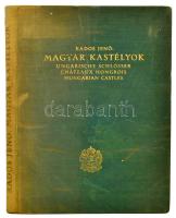 Rados Jenő: Magyar kastélyok. Ungarische Schlösser. Châteaux hongrois. Hungarian Castles. Bp., 1931, Műemlékek Országos Bizottsága - Könyvbarátok Szövetsége., (Kir. M. Egyetemi Nyomda),238 p. A könyvben a 21-211 oldalak között fekete-fehér fotókkal, valamint szövegközti illusztrációkkal. Benne Rados Jenő: Magyar Oltárok c. kiadványának a megrendelőlapjával, prospektusával. Kiadói aranyozott egészvászon-kötés, kopott, foltos borítóval, néhány kissé foltos lappal, egy lap hátoldalán ceruzás rajzzal.