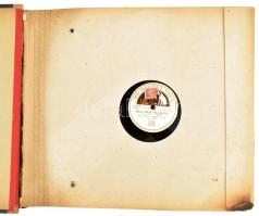 12 gramofon lemez (Jos Masters Voice, Columbia, Radiola stb.), 1930-40 körül, jó állapotban, 1949-50 körüli tokban, tok sérült